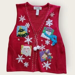 Heirloom Collectables Vest Womens Sz XL Embroidered Knit Santa Christmas VTG